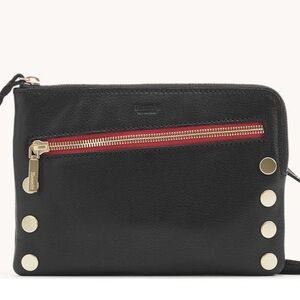 NWT, Hammitt Nash Small Clutch Crossbody in Black/ Brushed Gold Red Zip
